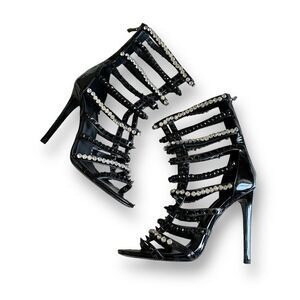 I Am Jennifer Le Razor High Heel Sandals Black Patent Crystal Spike Size 39